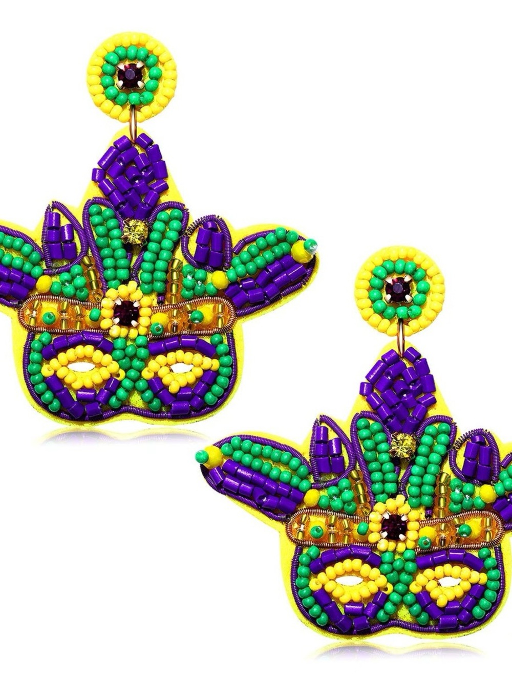 Mardi Gras Earrings Beaded Mask Letter MARDI GRAS Dangle Earrings for Women